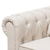 Baxton Studio Alaise Modern Classic Beige Linen Tufted Scroll Arm Chesterfield 3-Piece Living Room Set