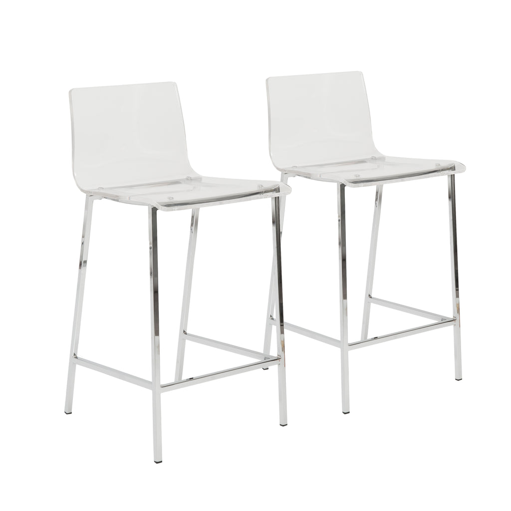 Chloe Counter Stool in Clear with Chrome Legs - Set of 2