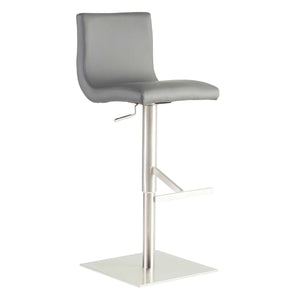 Scott Adjustable Bar/Counter Stool In Gray With Brushed Stainless Steel Base