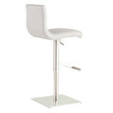 Scott Adjustable Bar/Counter Stool In White With Brushed Stainless Steel Base