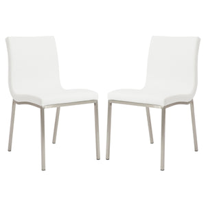 Scott Side Chair in White with Brushed Stainless Steel Legs - Set of 2