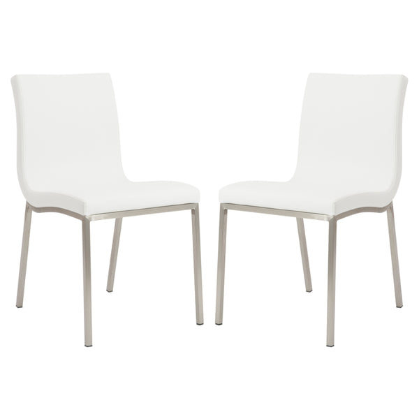 Scott Side Chair in White with Brushed Stainless Steel Legs - Set of 2