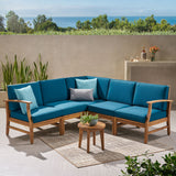 Noble House Perla Outdoor 5 Piece Chat Set with Blue Water Resistant Cushions (No Coffee Table)