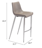 English Elm EE2647 100% Polyurethane, Plywood, Stainless Steel Modern Commercial Grade Bar Chair Set - Set of 2 Gray, Silver 100% Polyurethane, Plywood, Stainless Steel