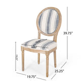 Phinnaeus French Country Fabric Dining Chairs, Dark Blue Stripes and Light Beige Noble House