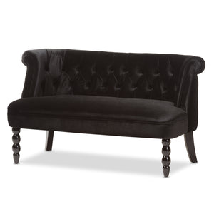 Baxton Studio Flax Victorian Style Contemporary Black Velvet Fabric Upholstered 2-seater Loveseat