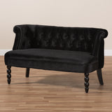 Baxton Studio Flax Victorian Style Contemporary Black Velvet Fabric Upholstered 2-seater Loveseat