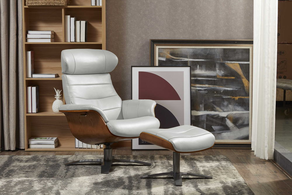 VIG Furniture Divani Casa Abrons - Mid-Century Modern Light Grey Leather Lounge Chair & Ottoman VGKK-A928-LTGRY