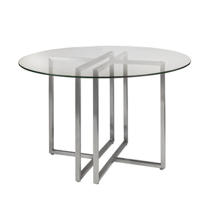 Legend 42" Dining Table with Clear Tempered Glass Top and Brushed Stainless Steel Base