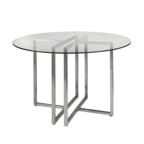 Legend 42" Dining Table with Clear Tempered Glass Top and Brushed Stainless Steel Base