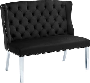 Suri Velvet / Stainless Steel / Engineered Wood / Foam Contemporary Black Velvet Settee Bench - 46" W x 26.5" D x 40.5" H