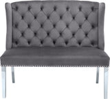 Suri Velvet / Stainless Steel / Engineered Wood / Foam Contemporary Grey Velvet Settee Bench - 46" W x 26.5" D x 40.5" H