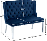 Suri Velvet / Stainless Steel / Engineered Wood / Foam Contemporary Navy Velvet Settee Bench - 46" W x 26.5" D x 40.5" H