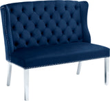 Suri Velvet / Stainless Steel / Engineered Wood / Foam Contemporary Navy Velvet Settee Bench - 46" W x 26.5" D x 40.5" H