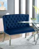 Suri Velvet / Stainless Steel / Engineered Wood / Foam Contemporary Navy Velvet Settee Bench - 46" W x 26.5" D x 40.5" H