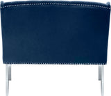 Suri Velvet / Stainless Steel / Engineered Wood / Foam Contemporary Navy Velvet Settee Bench - 46" W x 26.5" D x 40.5" H