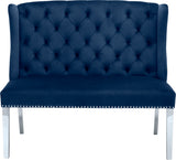 Suri Velvet / Stainless Steel / Engineered Wood / Foam Contemporary Navy Velvet Settee Bench - 46" W x 26.5" D x 40.5" H