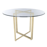 Legend 36" Dining Table with Clear Tempered Glass Top and Steel Base in Matte Brushed Gold