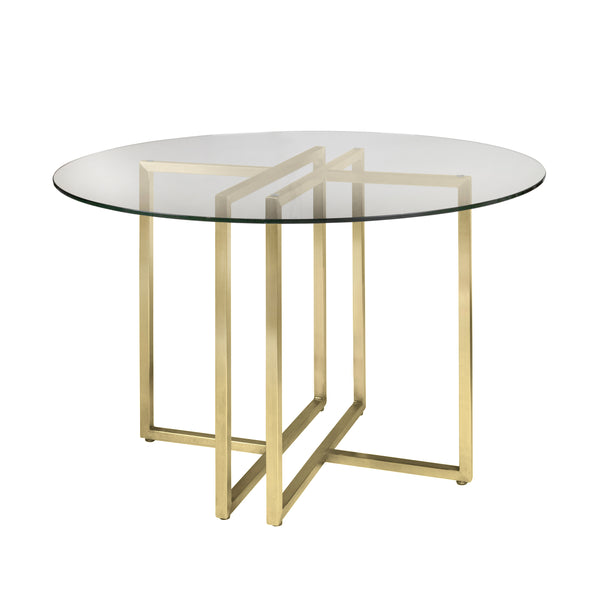 Legend 42" Dining Table with Clear Tempered Glass Top and Steel Base in Matte Brushed Gold