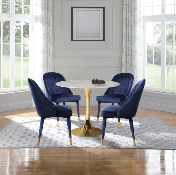 Belle Velvet / Engineered Wood / Foam Contemporary Navy Velvet Dining Chair - 20.5" W x 21.5" D x 36" H