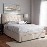 Baxton Studio Aurelie Modern and Contemporary Light Beige Fabric Upholstered Queen Size Storage Bed