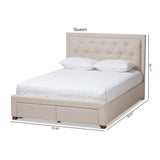 Baxton Studio Aurelie Modern and Contemporary Light Beige Fabric Upholstered Queen Size Storage Bed