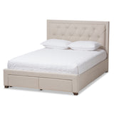 Baxton Studio Aurelie Modern and Contemporary Light Beige Fabric Upholstered King Size Storage Bed