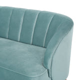 Amaia Mid-Century Modern Velvet Sofa with Seashell Backrest, Seafoam Blue Noble House