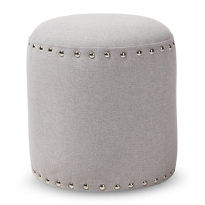 Baxton Studio Rosine Modern and Contemporary Light Grey Fabric Upholstered Nail Trim Ottoman