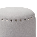 Baxton Studio Rosine Modern and Contemporary Light Grey Fabric Upholstered Nail Trim Ottoman