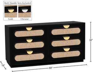 Cane Natural Cane / Engineered Wood / Steel Mid Century Black Dresser - 60" W x 18" D x 30" H