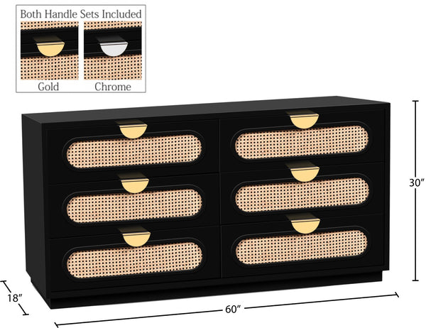 Cane Natural Cane / Engineered Wood / Steel Mid Century Black Dresser - 60" W x 18" D x 30" H