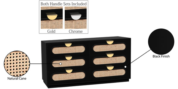 Cane Natural Cane / Engineered Wood / Steel Mid Century Black Dresser - 60" W x 18" D x 30" H