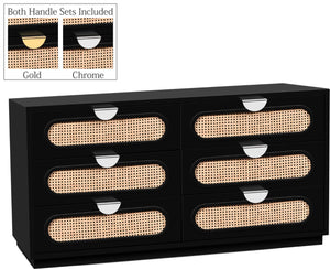 Cane Natural Cane / Engineered Wood / Steel Mid Century Black Dresser - 60" W x 18" D x 30" H