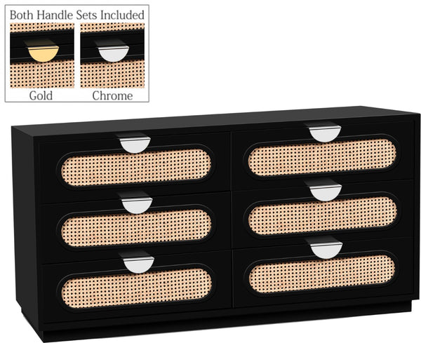 Cane Natural Cane / Engineered Wood / Steel Mid Century Black Dresser - 60" W x 18" D x 30" H