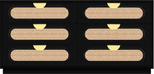 Cane Natural Cane / Engineered Wood / Steel Mid Century Black Dresser - 60" W x 18" D x 30" H