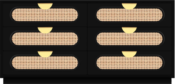 Cane Natural Cane / Engineered Wood / Steel Mid Century Black Dresser - 60" W x 18" D x 30" H