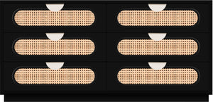 Cane Natural Cane / Engineered Wood / Steel Mid Century Black Dresser - 60" W x 18" D x 30" H