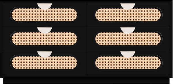 Cane Natural Cane / Engineered Wood / Steel Mid Century Black Dresser - 60" W x 18" D x 30" H