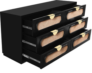 Cane Natural Cane / Engineered Wood / Steel Mid Century Black Dresser - 60" W x 18" D x 30" H