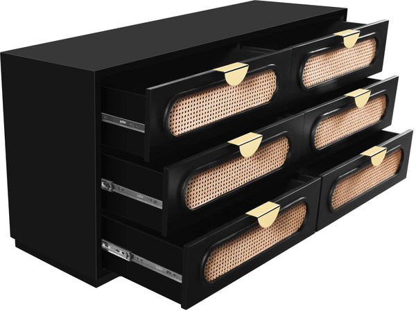 Cane Natural Cane / Engineered Wood / Steel Mid Century Black Dresser - 60" W x 18" D x 30" H