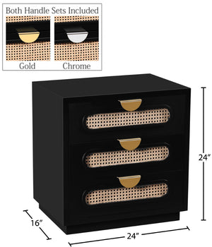 Cane Natural Cane / Engineered Wood / Steel Mid Century Black Night Stand - 24" W x 16" D x 24" H