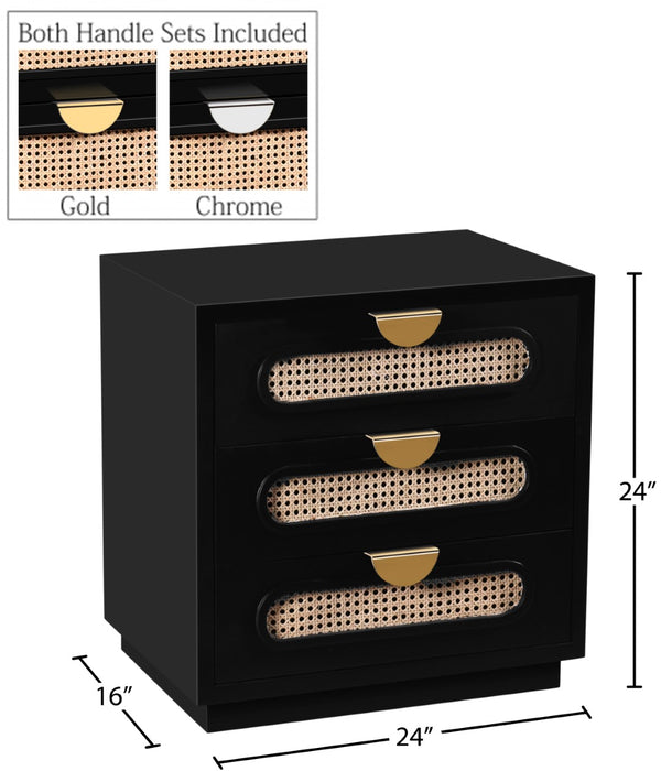 Cane Natural Cane / Engineered Wood / Steel Mid Century Black Night Stand - 24" W x 16" D x 24" H