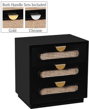 Cane Natural Cane / Engineered Wood / Steel Mid Century Black Night Stand - 24" W x 16" D x 24" H