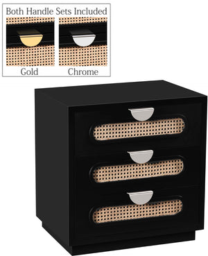 Cane Natural Cane / Engineered Wood / Steel Mid Century Black Night Stand - 24" W x 16" D x 24" H
