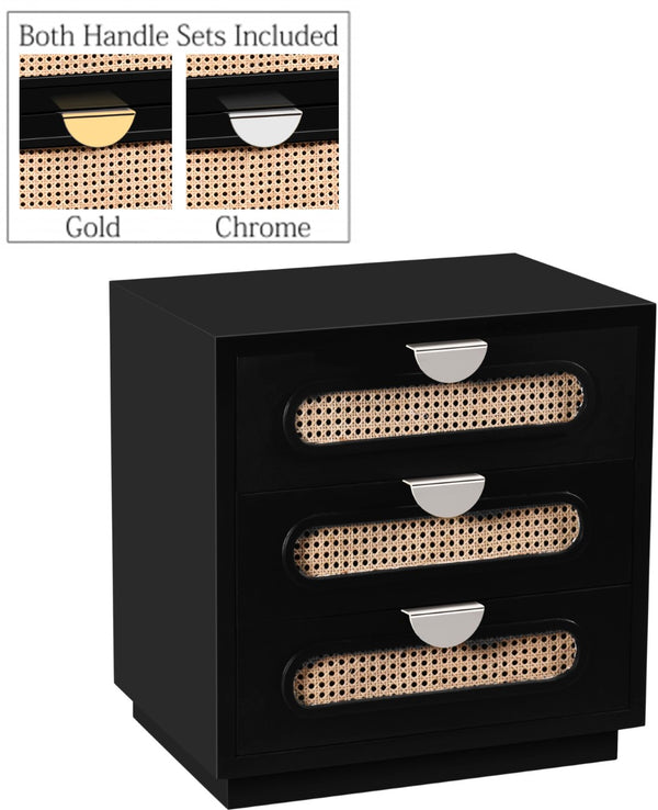 Cane Natural Cane / Engineered Wood / Steel Mid Century Black Night Stand - 24" W x 16" D x 24" H