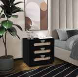 Cane Natural Cane / Engineered Wood / Steel Mid Century Black Night Stand - 24" W x 16" D x 24" H