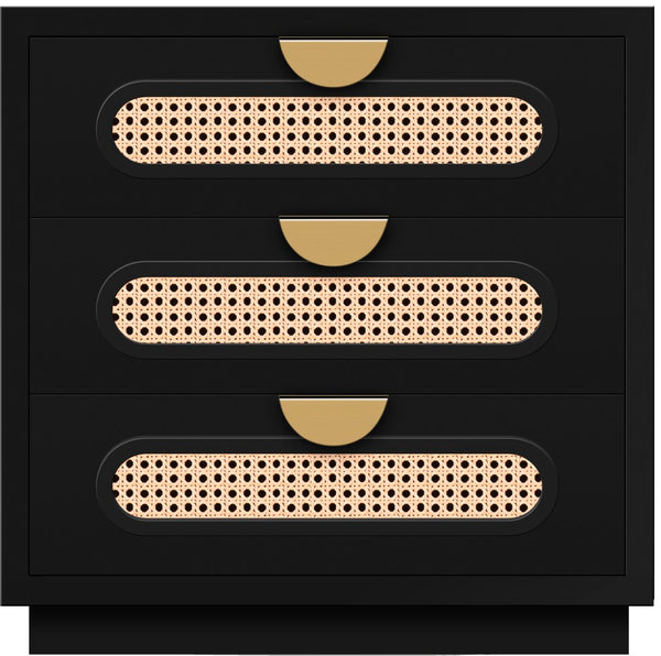 Cane Natural Cane / Engineered Wood / Steel Mid Century Black Night Stand - 24" W x 16" D x 24" H