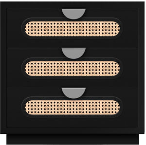 Cane Natural Cane / Engineered Wood / Steel Mid Century Black Night Stand - 24" W x 16" D x 24" H