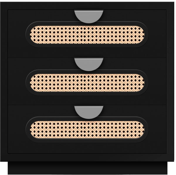 Cane Natural Cane / Engineered Wood / Steel Mid Century Black Night Stand - 24" W x 16" D x 24" H